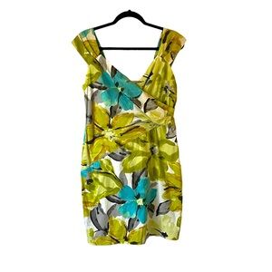 Liz Claiborne watercolor floral vibrant midi length dress size 12 petite